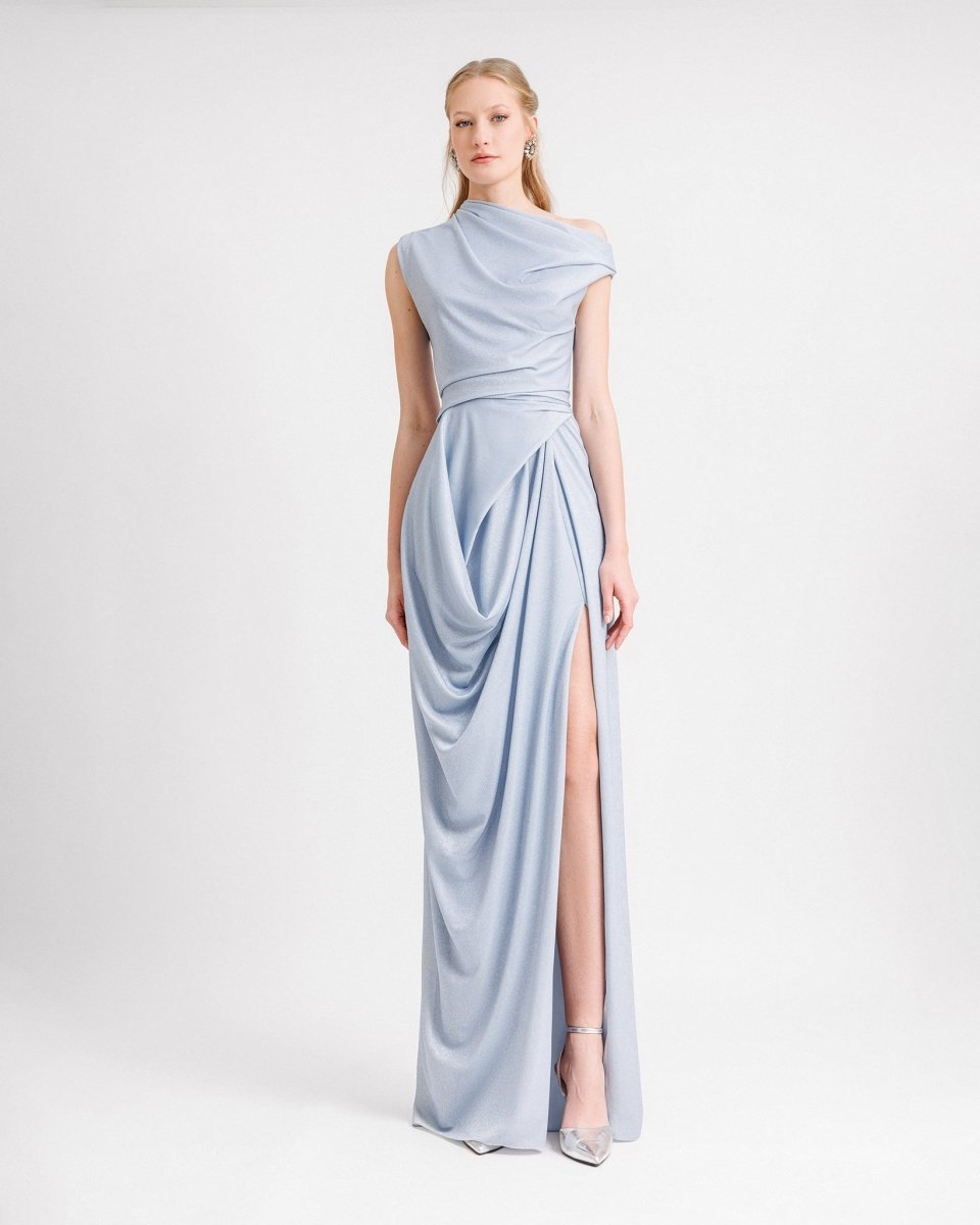 Asymmetrical Neckline Draped Dress - Gemy Maalouf