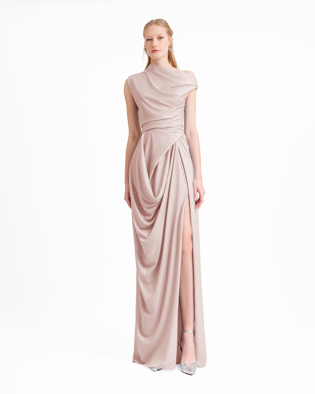 Asymmetrical Neckline Draped Dress