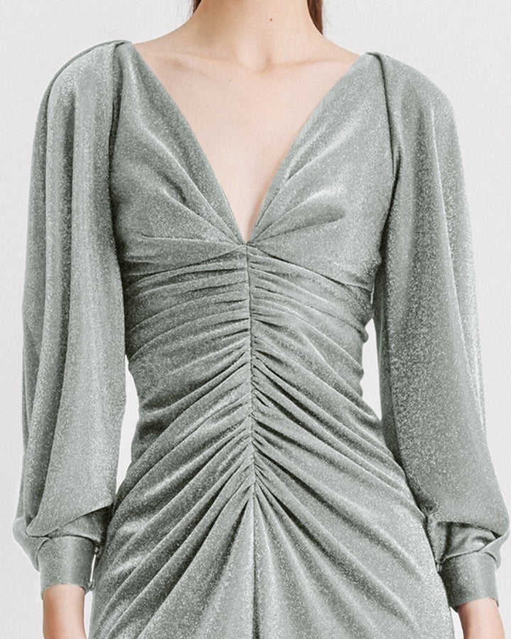 Long Sleeve Gathered Dress - Gemy Maalouf