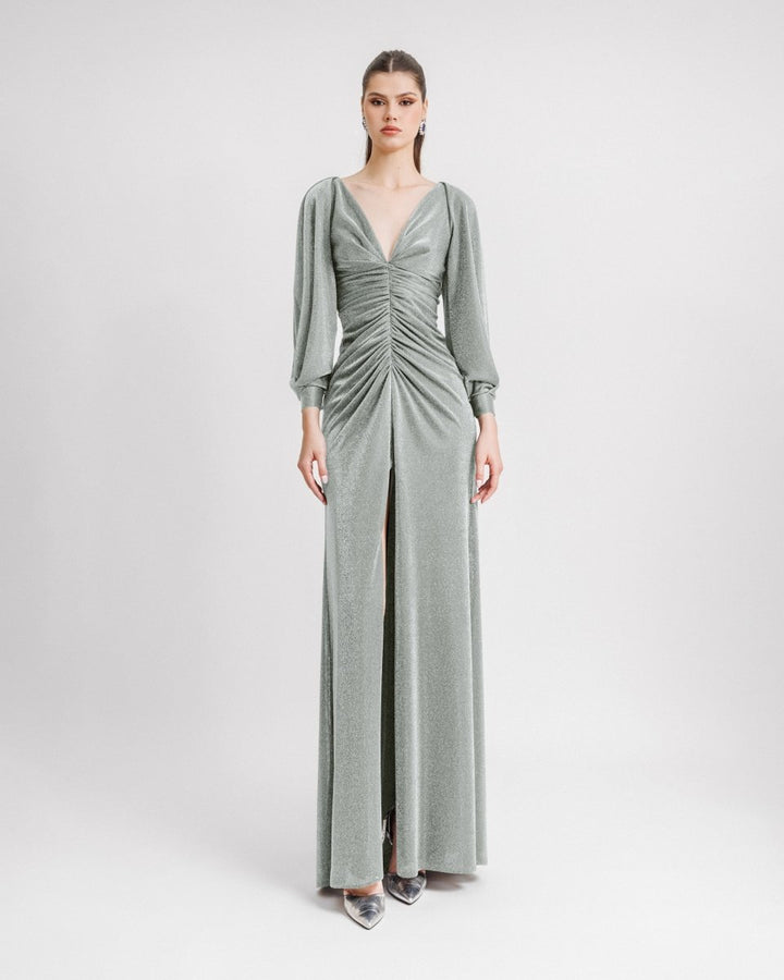 Long Sleeve Gathered Dress - Gemy Maalouf