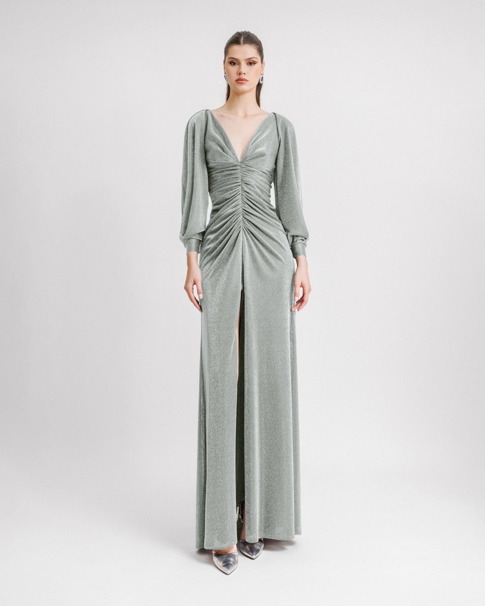 Long Sleeve Gathered Dress - Gemy Maalouf