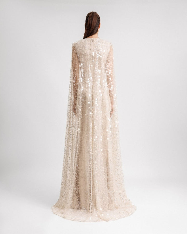 Draped Dress With Beaded Cape - Gemy Maalouf