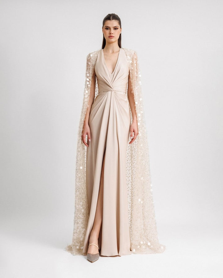 Draped Dress With Beaded Cape - Gemy Maalouf