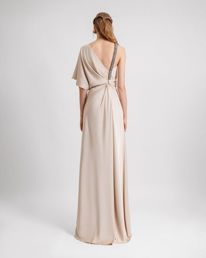 Asymmetrical Neckline Draping Dress - Gemy Maalouf