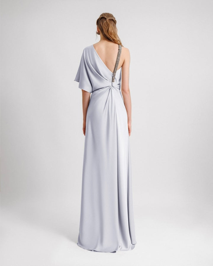 Asymmetrical Neckline Draping Dress - Gemy Maalouf
