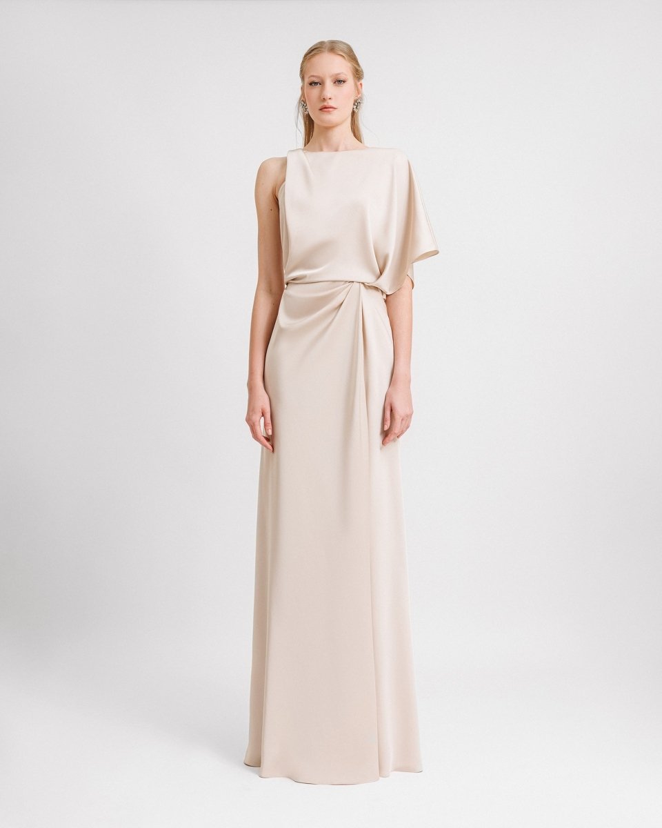 Asymmetrical Neckline Draping Dress - Gemy Maalouf