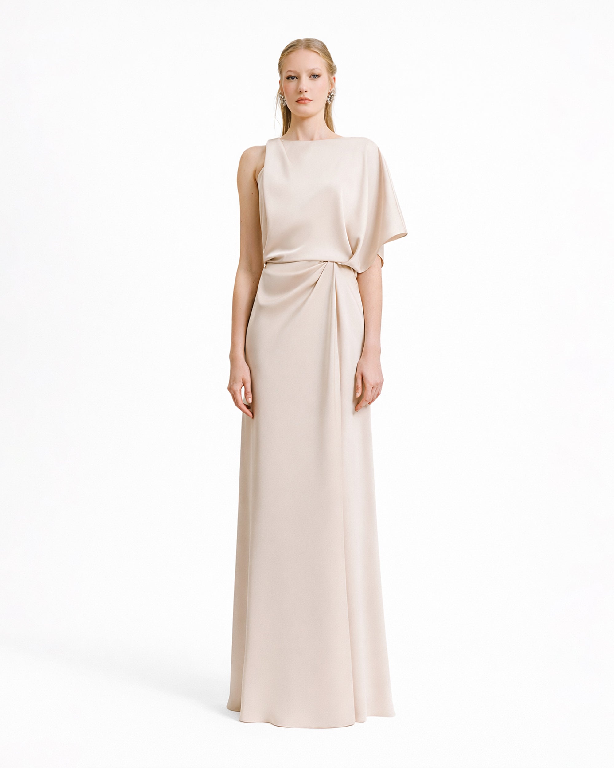 Asymmetrical Neckline Draping Dress