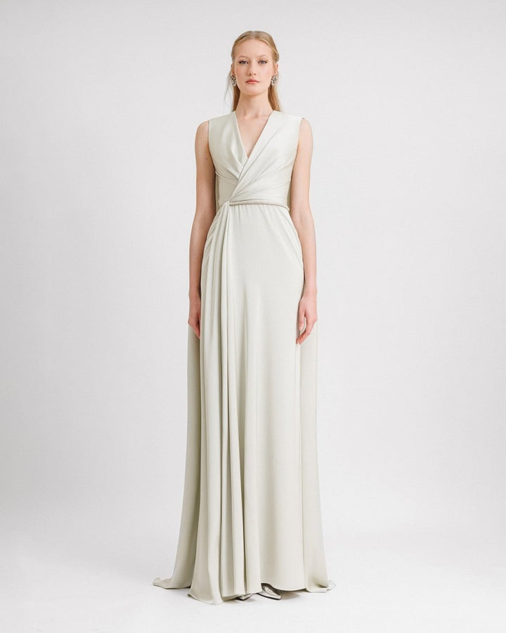 V - neckline With Cape - like Back Dress - Gemy Maalouf