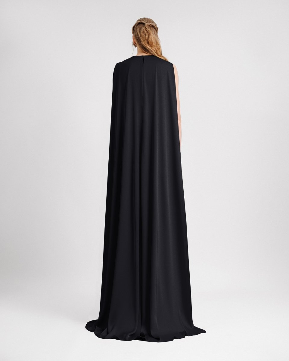 V - neckline With Cape - like Back Dress - Gemy Maalouf