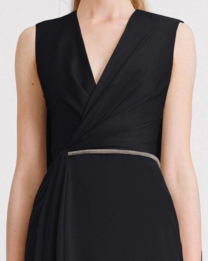 V - neckline With Cape - like Back Dress - Gemy Maalouf