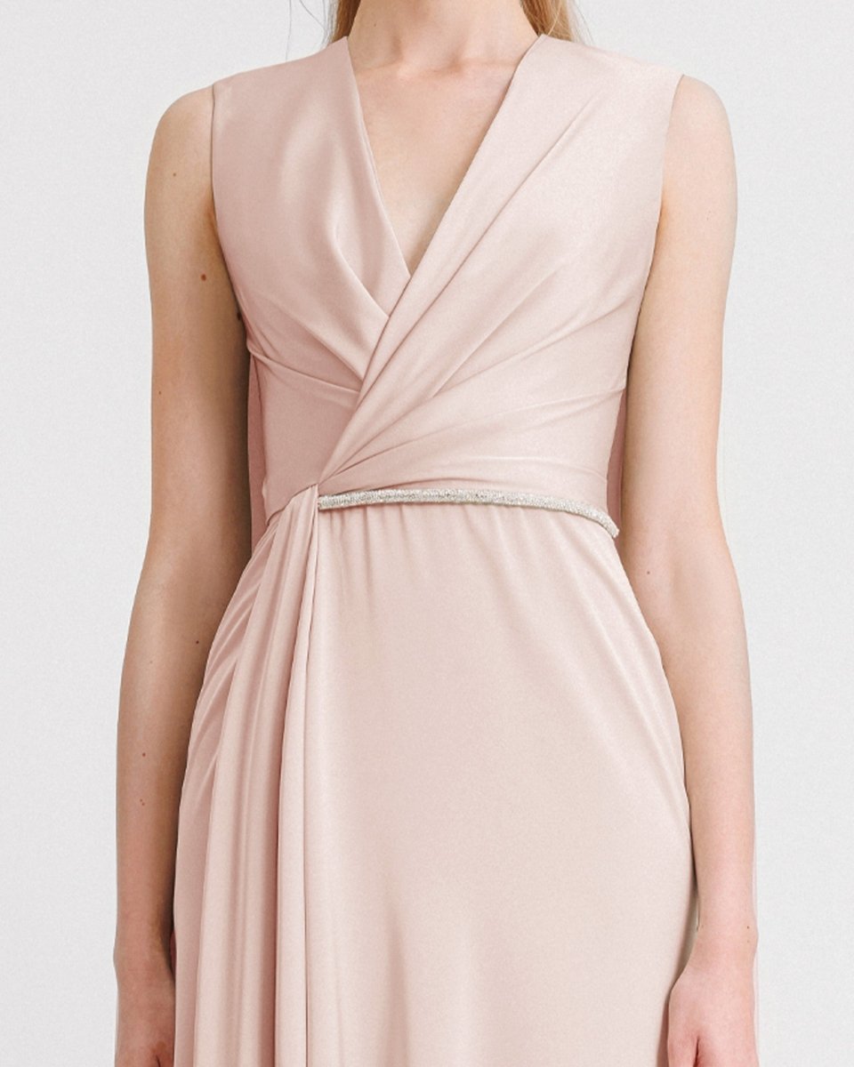 V - neckline With Cape - like Back Dress - Gemy Maalouf