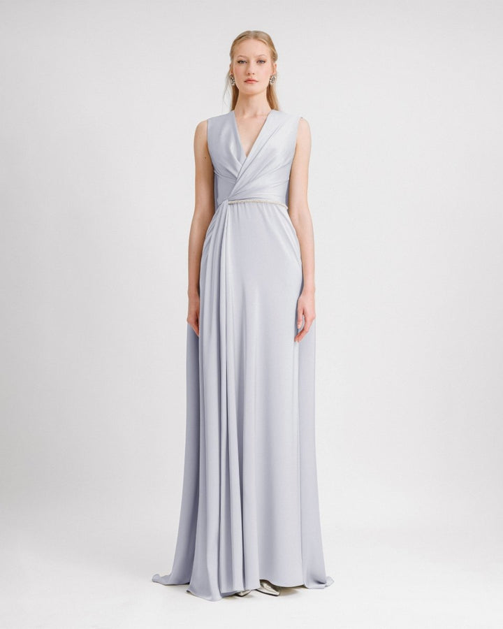 V - neckline With Cape - like Back Dress - Gemy Maalouf