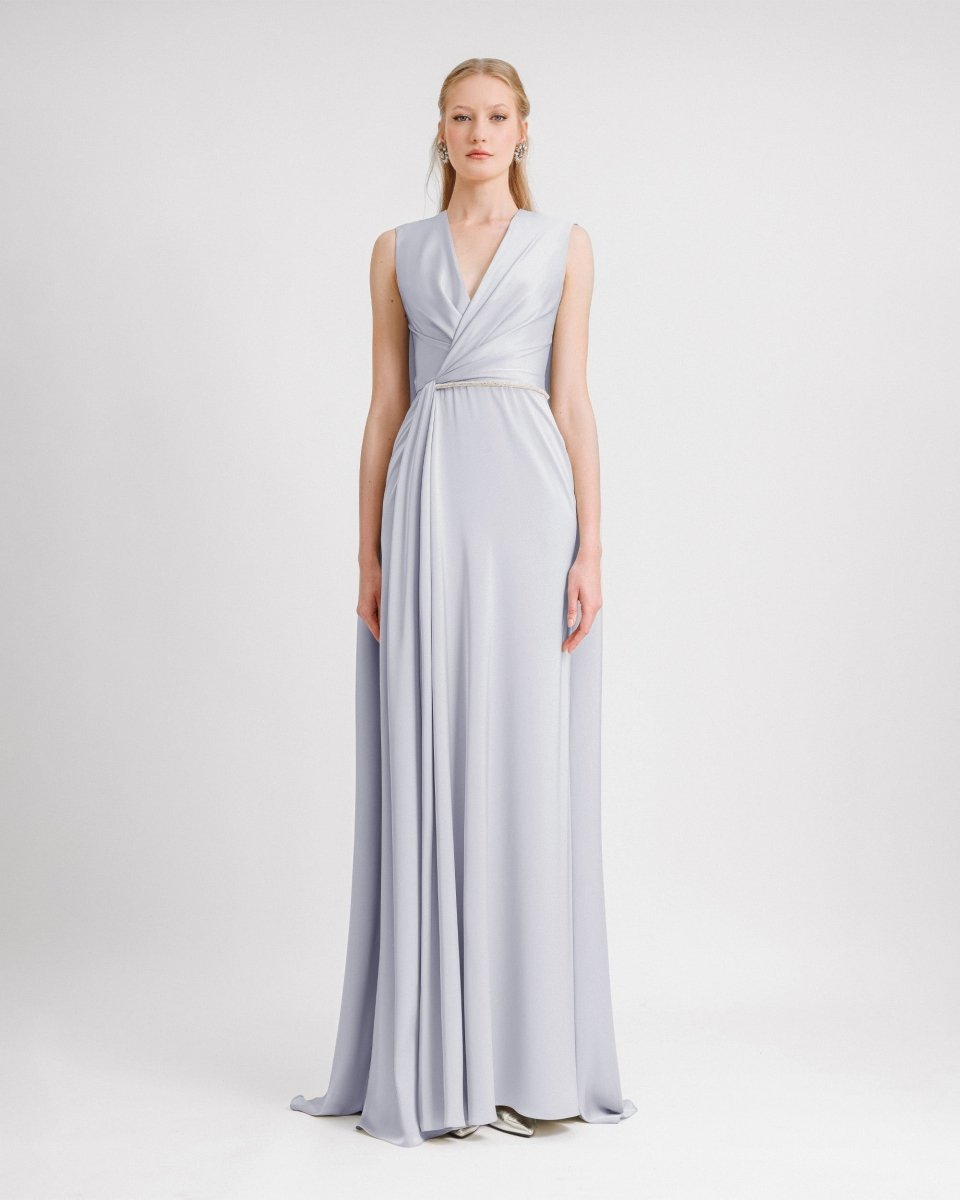 V - neckline With Cape - like Back Dress - Gemy Maalouf