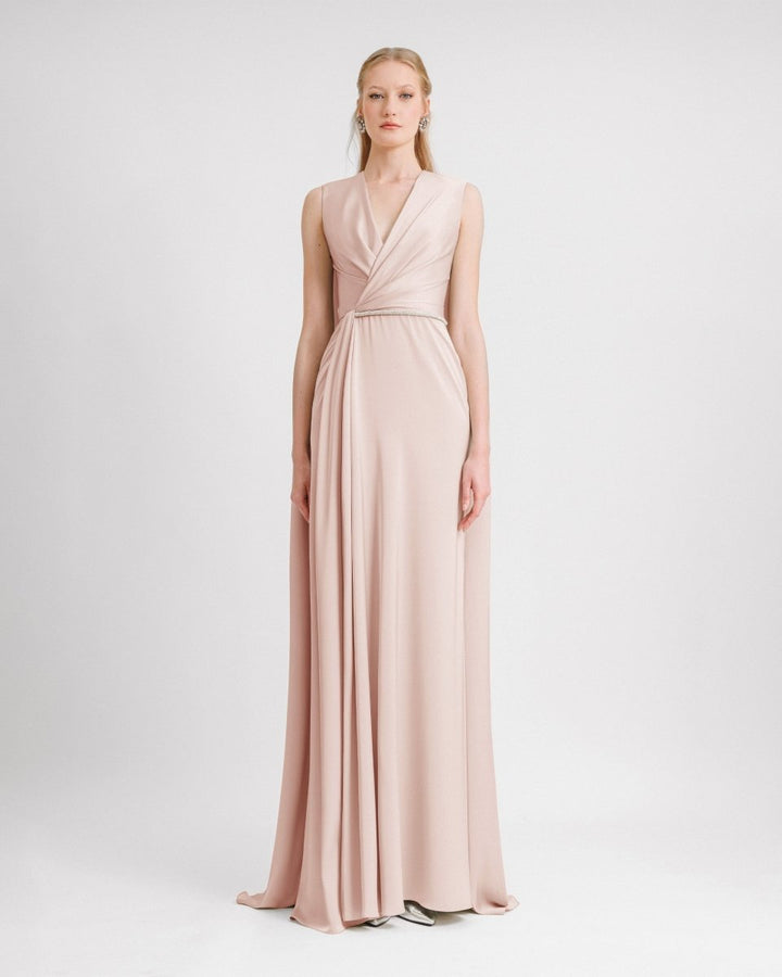 V - neckline With Cape - like Back Dress - Gemy Maalouf