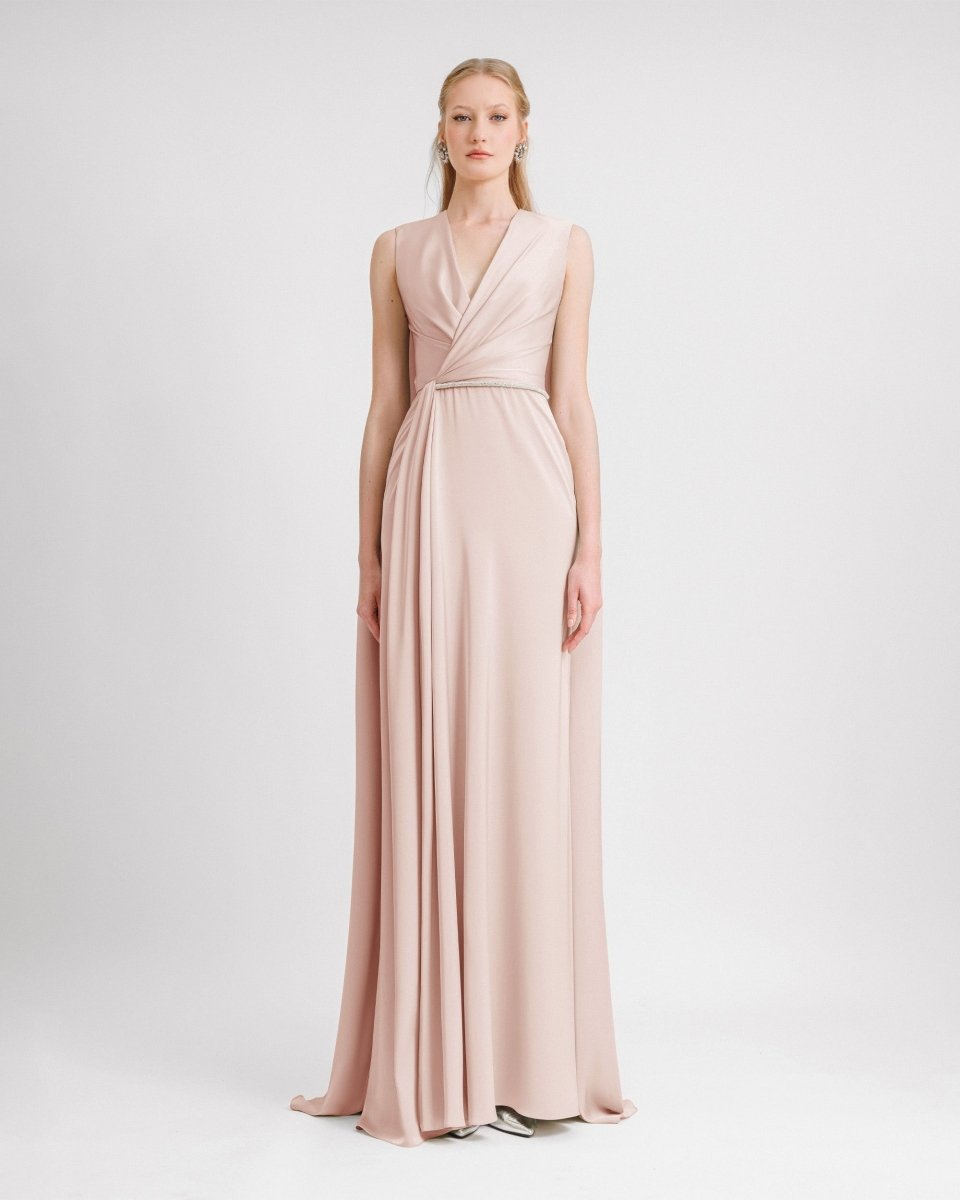 V - neckline With Cape - like Back Dress - Gemy Maalouf