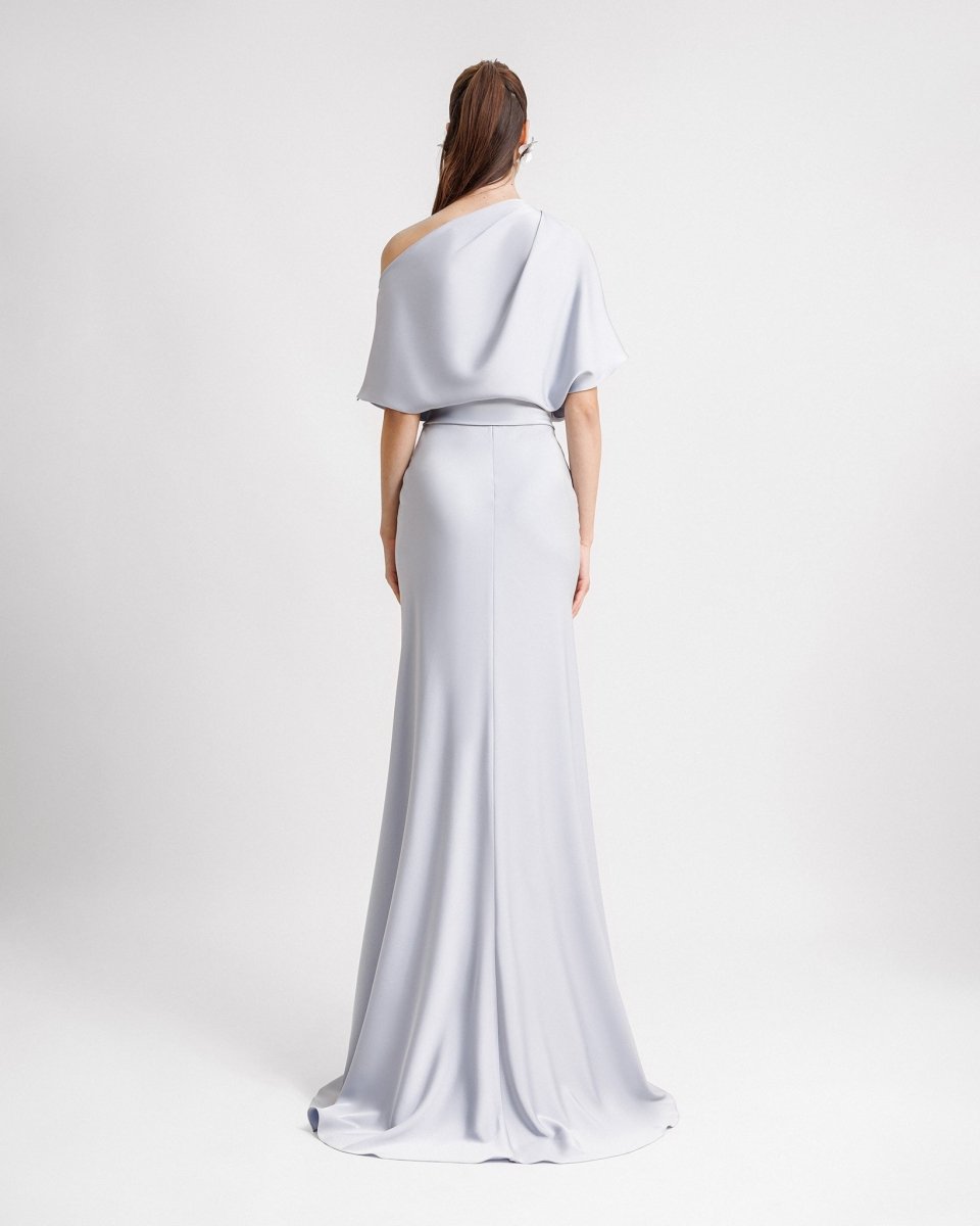 Asymmetrical Draped Neckline Dress - Gemy Maalouf