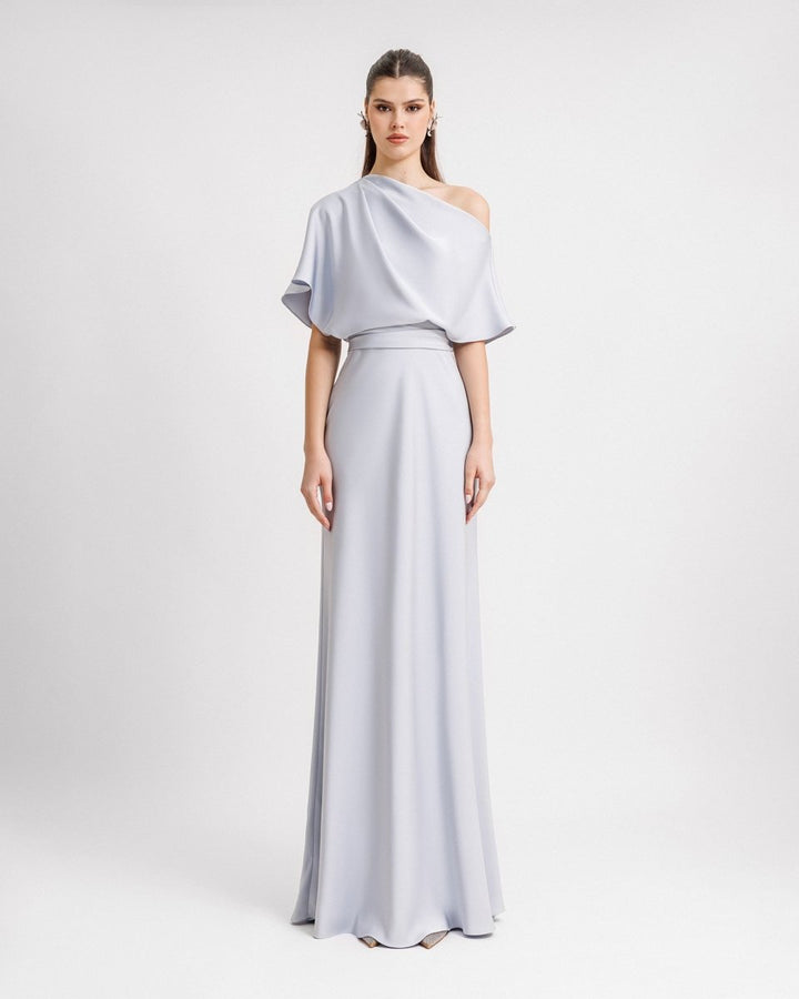 Asymmetrical Draped Neckline Dress - Gemy Maalouf