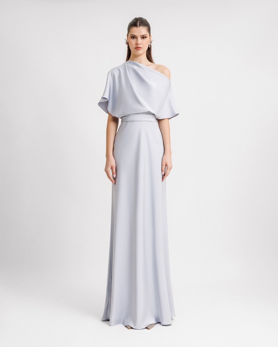 Asymmetrical Draped Neckline Dress - Gemy Maalouf