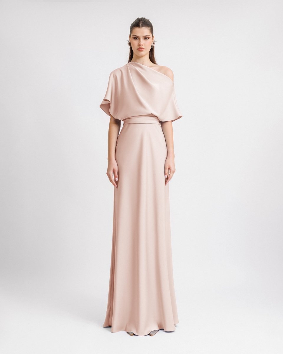 Asymmetrical Draped Neckline Dress - Gemy Maalouf