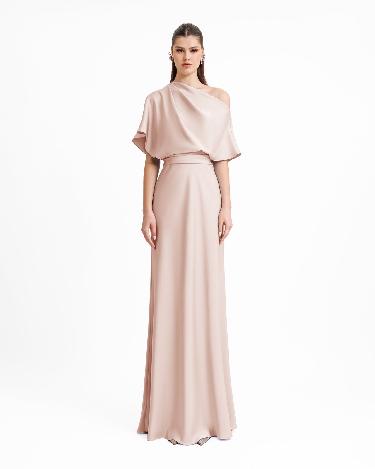 Asymmetrical Draped Neckline Dress