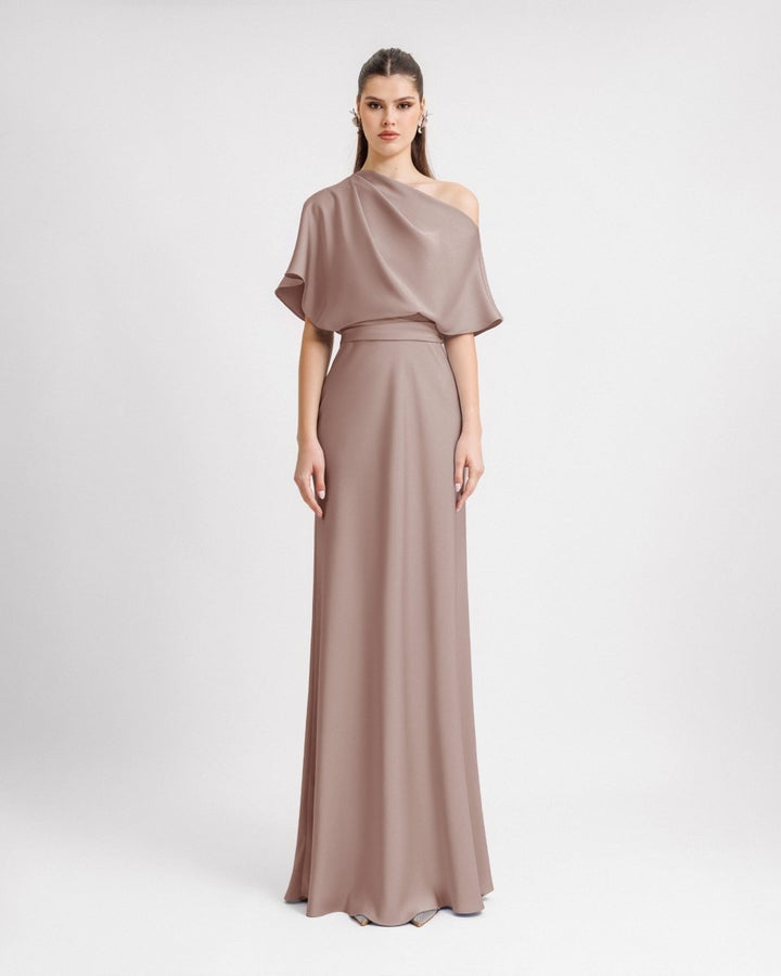 Asymmetrical Draped Neckline Dress - Gemy Maalouf