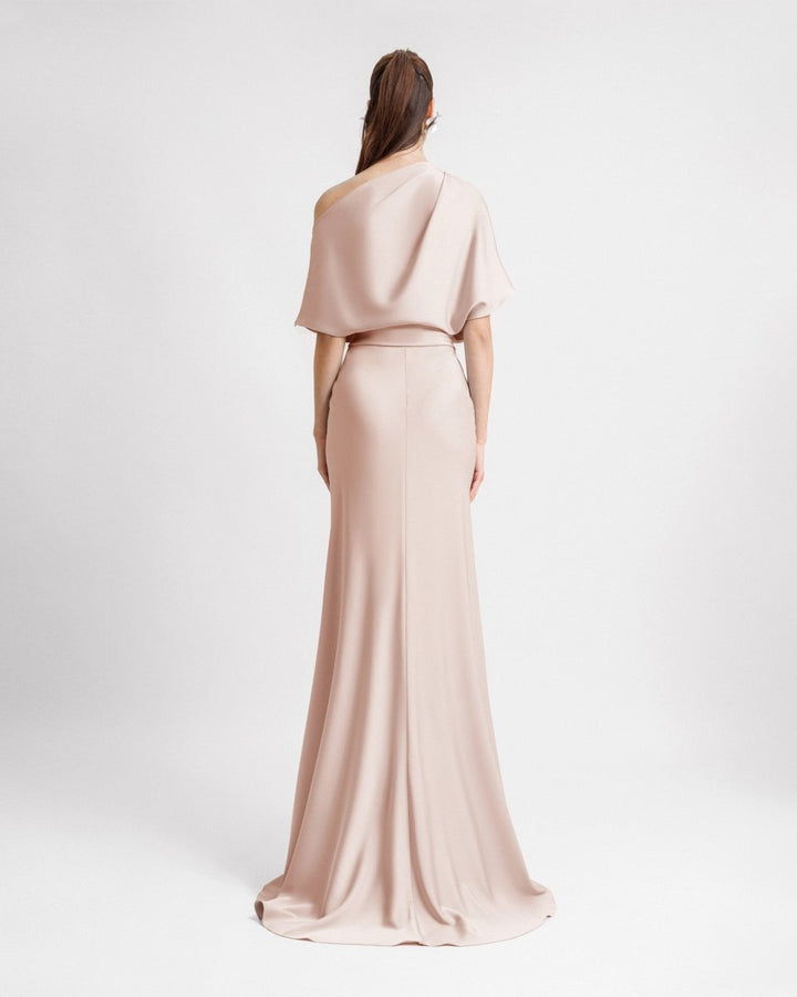 Asymmetrical Draped Neckline Dress - Gemy Maalouf