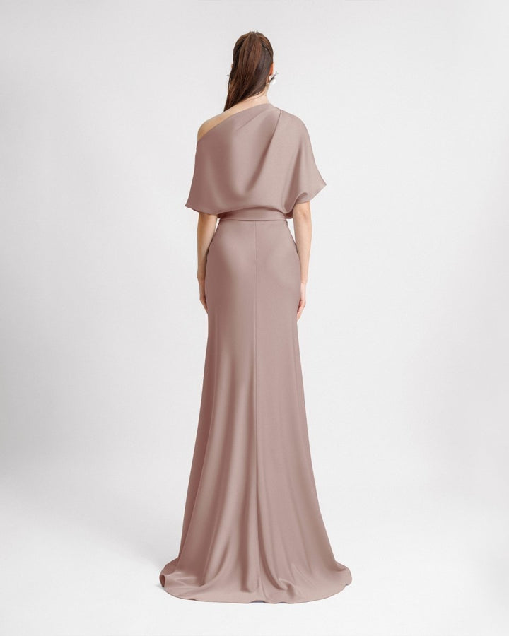 Asymmetrical Draped Neckline Dress - Gemy Maalouf