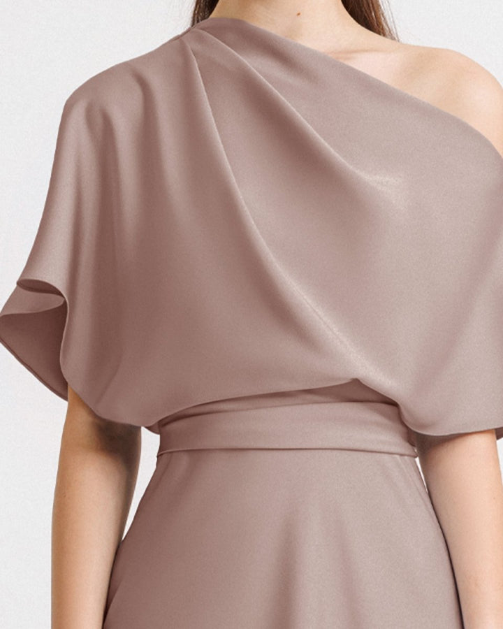 Asymmetrical Draped Neckline Dress - Gemy Maalouf