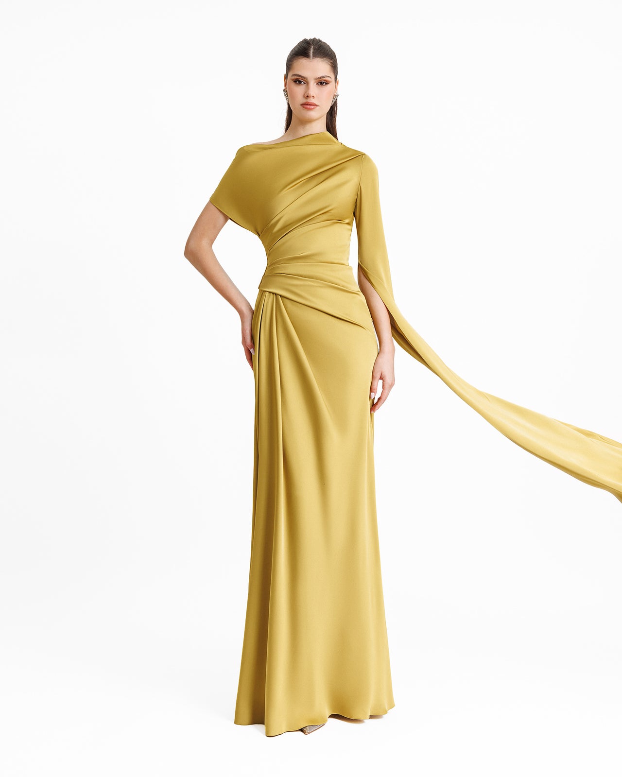 Asymmetrical Neckline Draped Dress