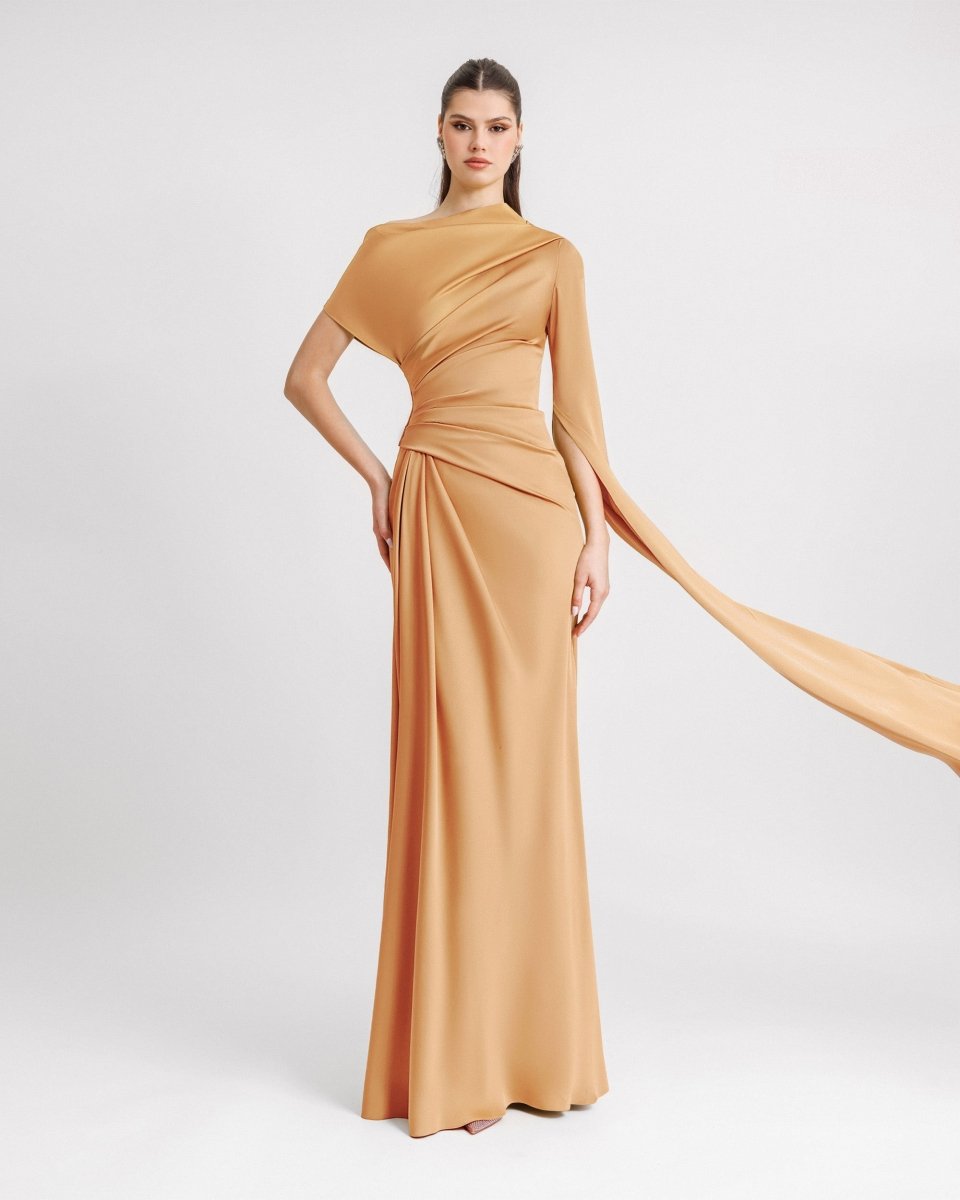 Asymmetrical Neckline Draped Dress