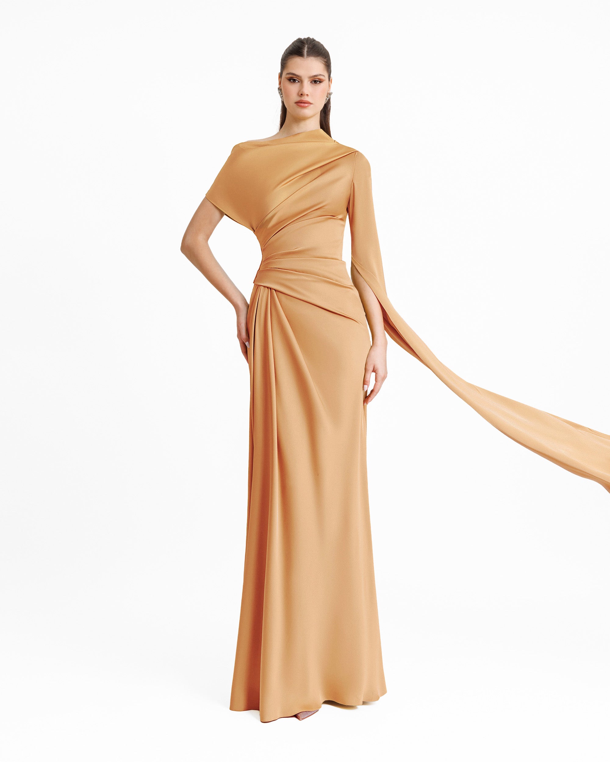 Asymmetrical Neckline Draped Dress
