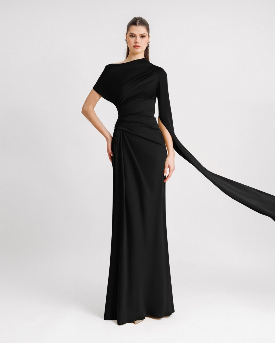 Asymmetrical Neckline Draped Dress - Gemy Maalouf
