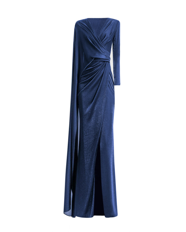 Draped Dress With A Cape-like Sleeve