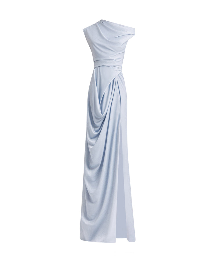 Asymmetrical Neckline Draped Dress