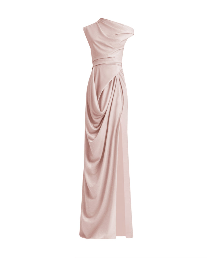 Asymmetrical Neckline Draped Dress