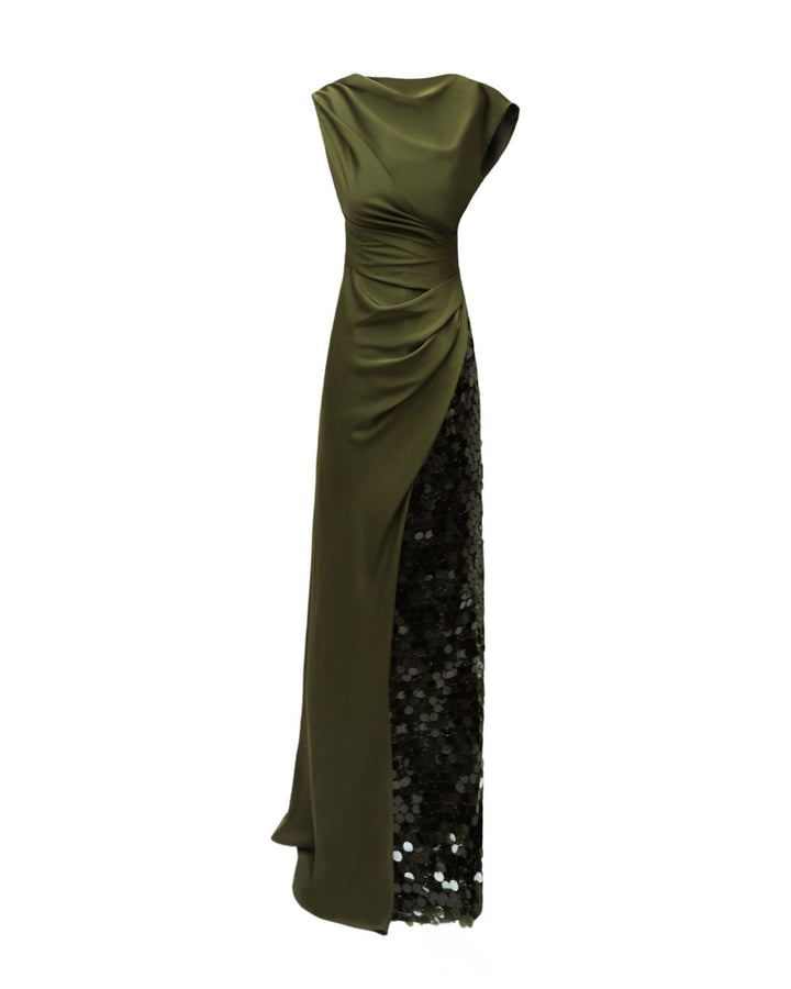 Asymmetrical draped satin dress - Gemy Maalouf