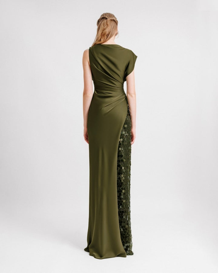Asymmetrical draped satin dress - Gemy Maalouf