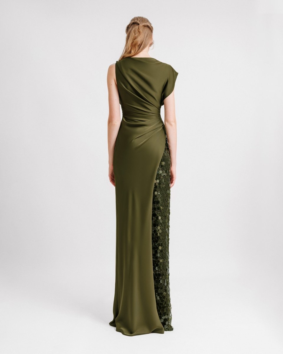 Asymmetrical draped satin dress - Gemy Maalouf