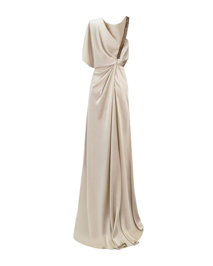 Asymmetrical Neckline Draping Dress - Gemy Maalouf