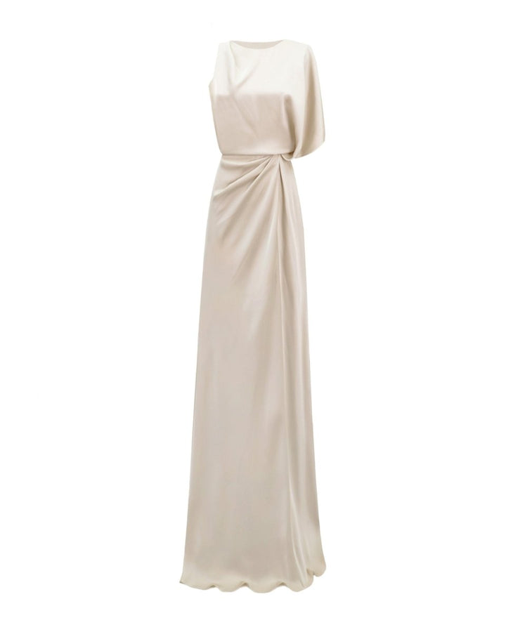 Asymmetrical Neckline Draping Dress - Gemy Maalouf