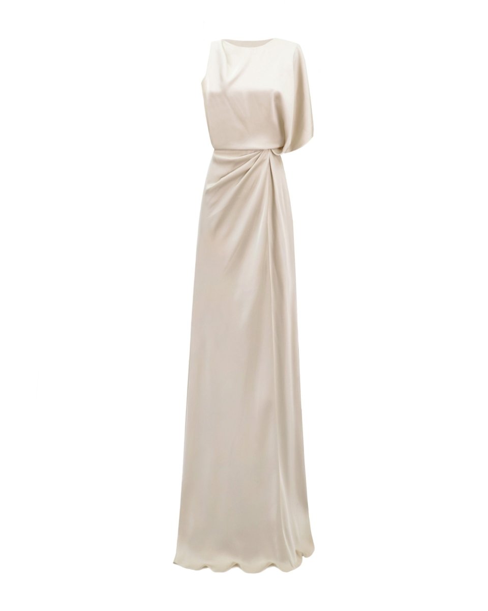 Asymmetrical Neckline Draping Dress - Gemy Maalouf