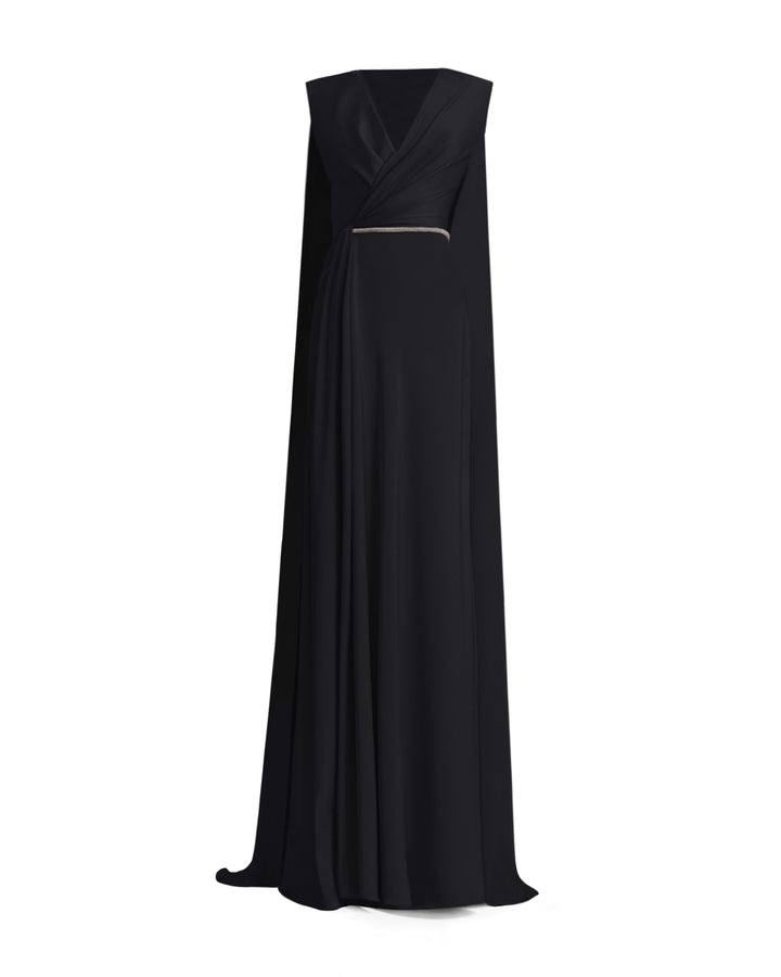 فستان برقبة V مع ظهر بشكل كيب