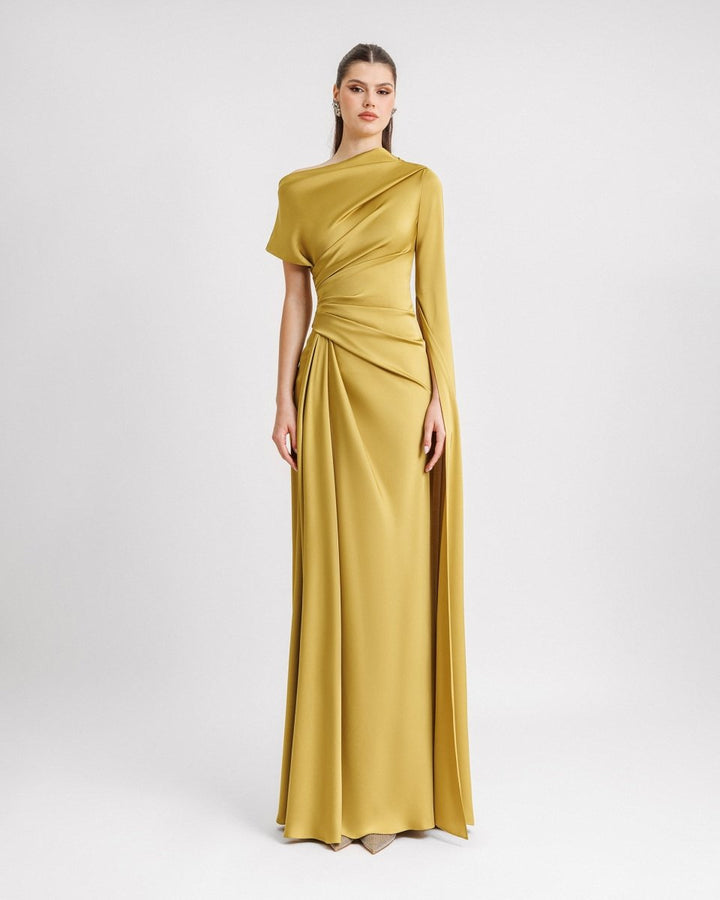 Asymmetrical Neckline Draped Dress - Gemy Maalouf
