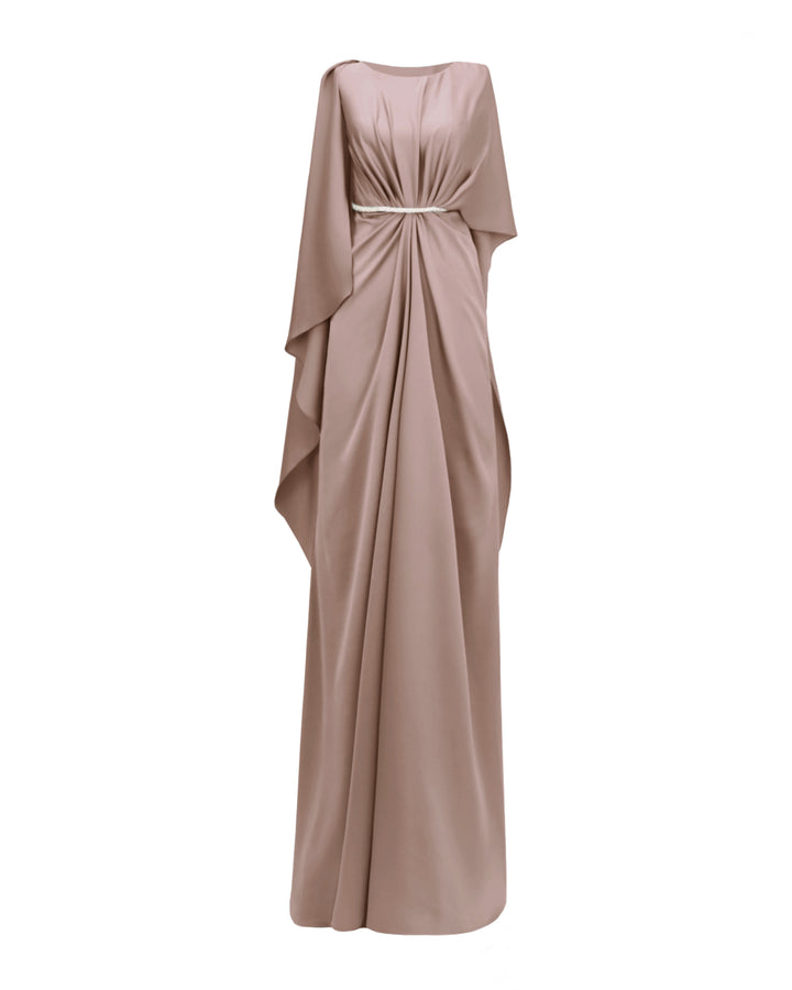 فستان باكمام غير متساوية بشكل كيب