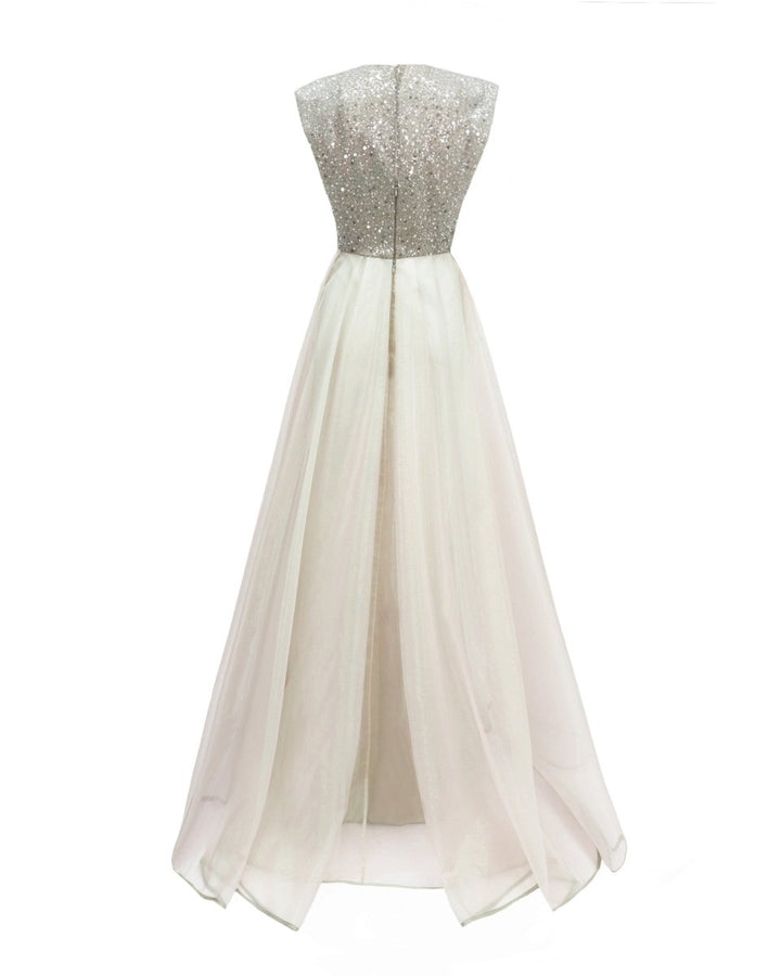 Wide Shoulders V - neckline Dress - Gemy Maalouf