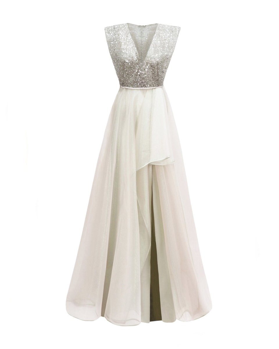 Gemy Maalouf | Evening Dresses | Wide Shoulders V-neckline Dress Gemy Maalouf | Evening Dresses | Wide Shoulders V-neckline Dress
