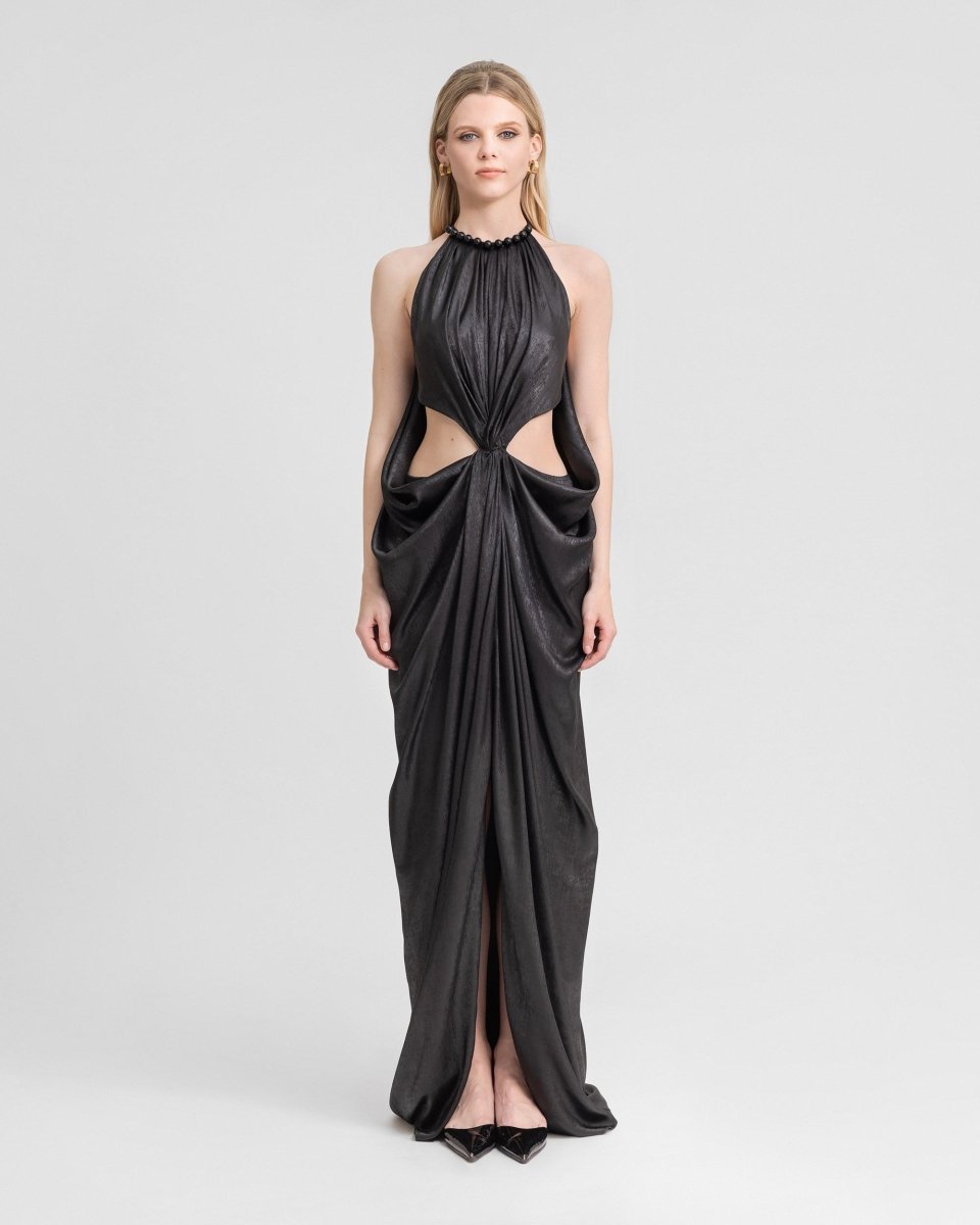 Embellished Draped Lamé Dress - Gemy Maalouf