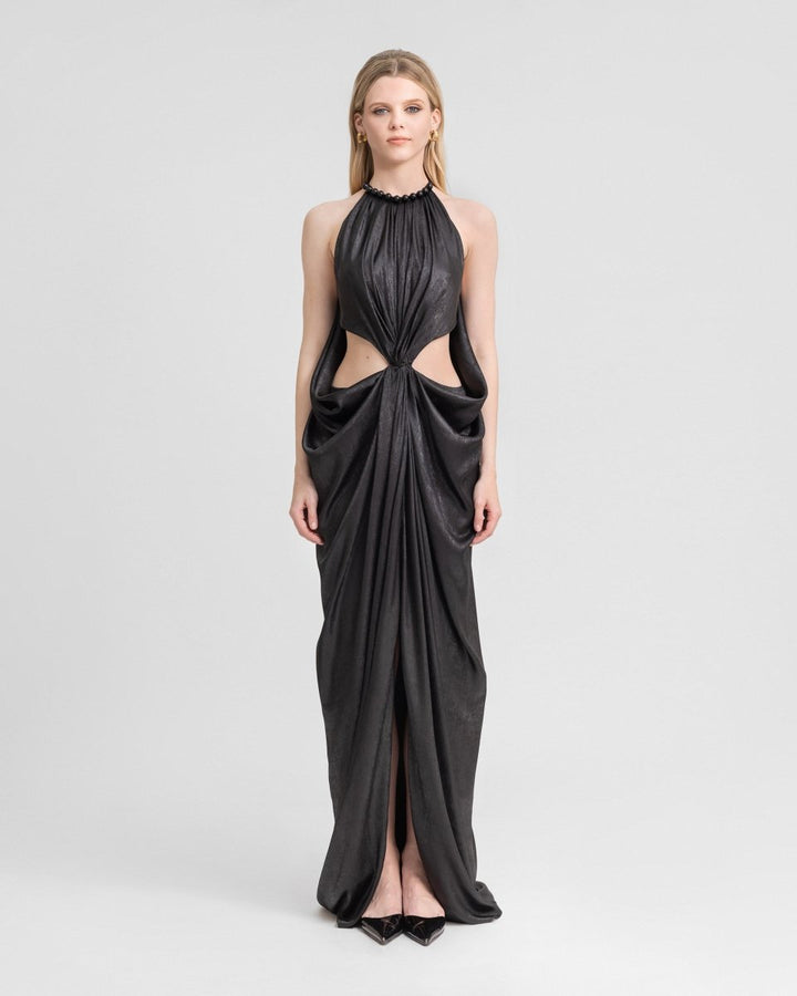 Embellished Draped Lamé Dress - Gemy Maalouf