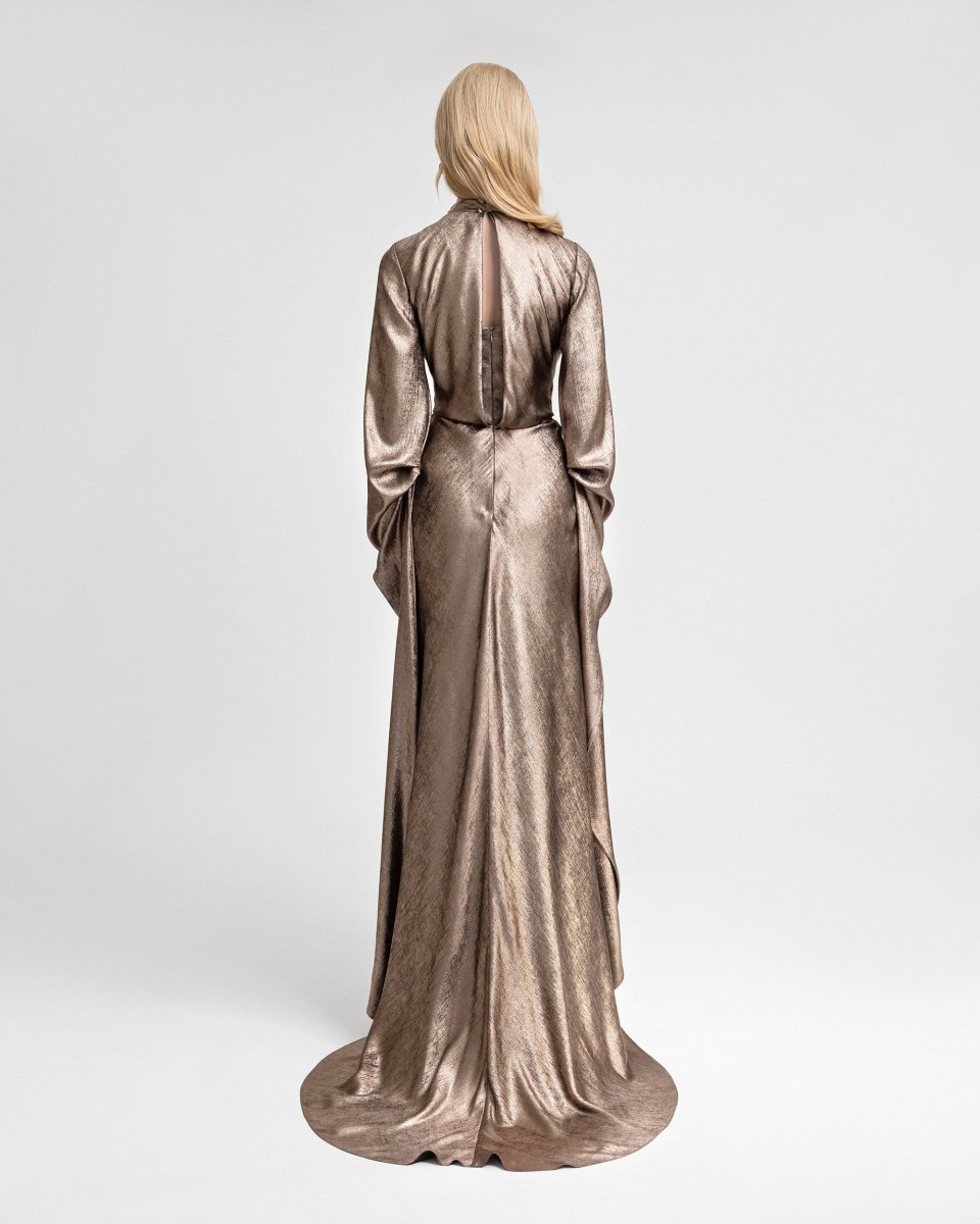 Draped Lamé Dress with Ruffles - Gemy Maalouf