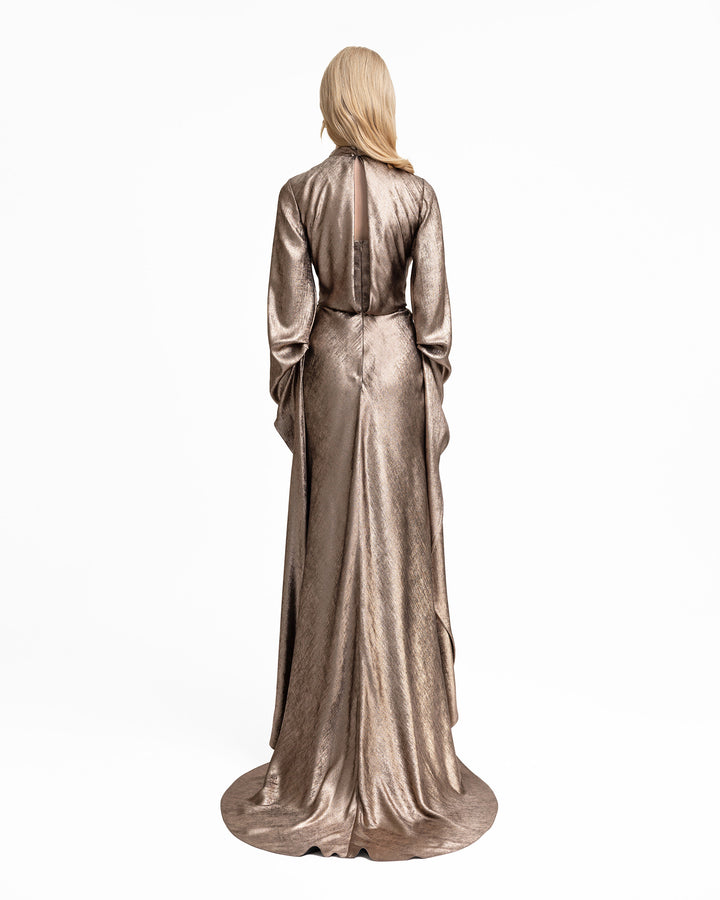Draped Lamé Dress with Ruffles